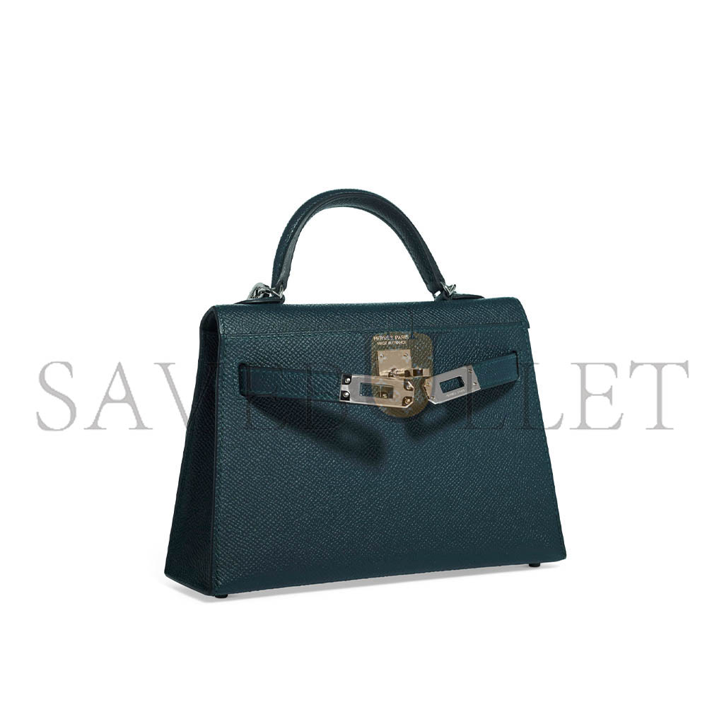 HERMÈS MINI KELLY IIEPSOM DUCK BLUE WITH PALLADIUM HARDWARE (19*12*5.5cm) 